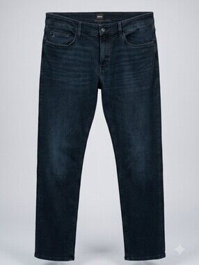 Boss Men's Slim Straight Jeans in Dark Indigo-Blue Regular Fit 36×32.